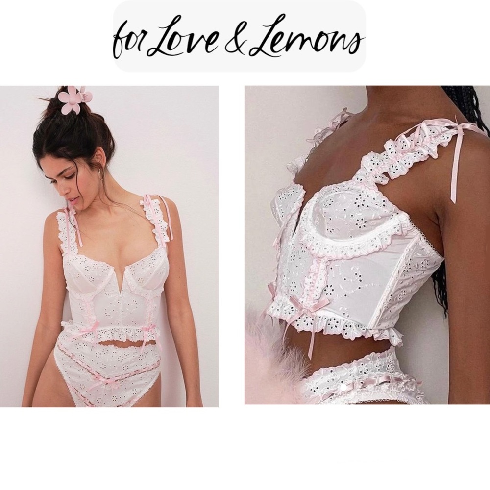 NWT For Love and Lemons Eyelet Swirl Bustier Bra (34A) and matching panties (S)
